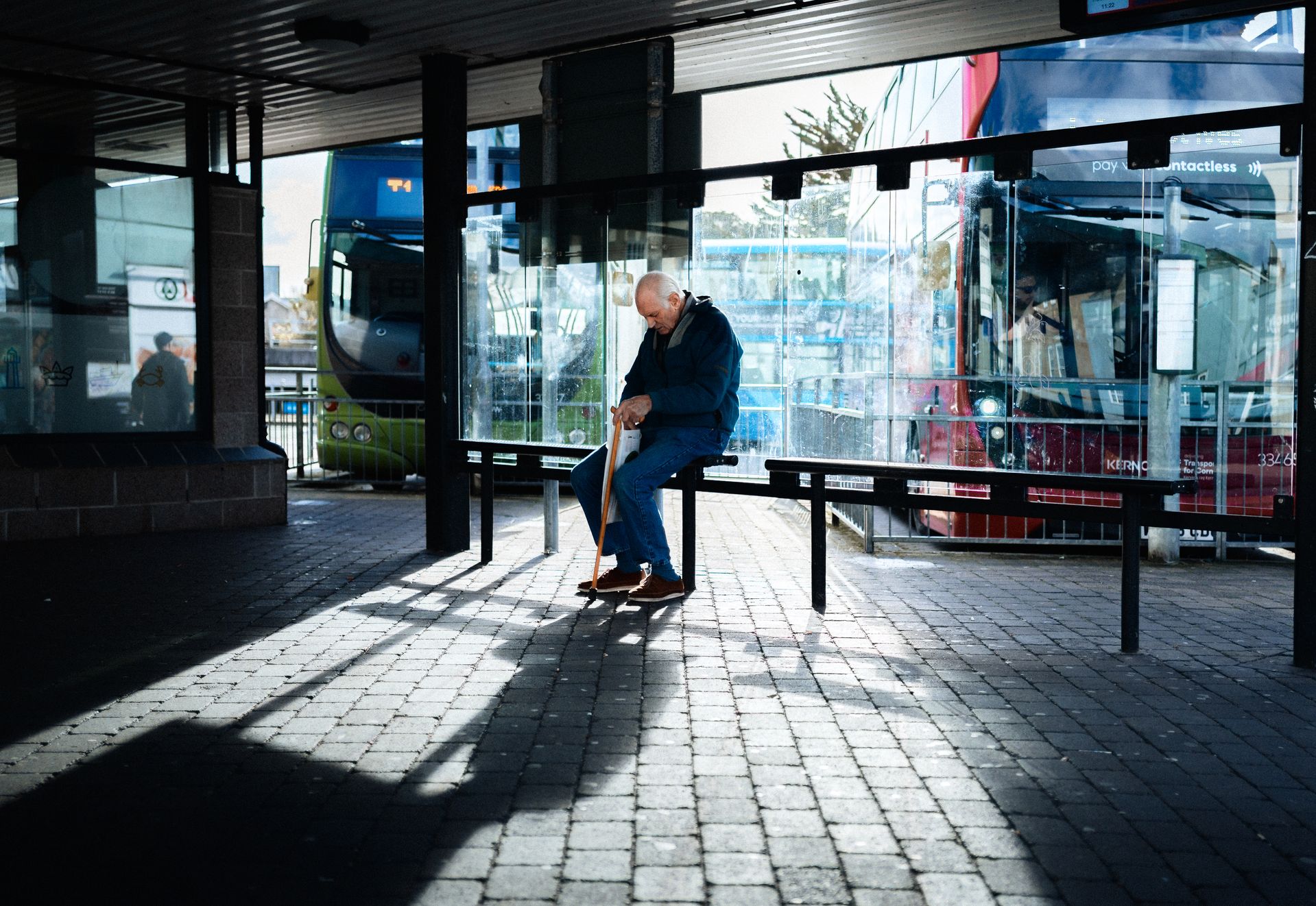 Truro Man At Bus Stop, photography by Adam Drake Studio, Cornwall